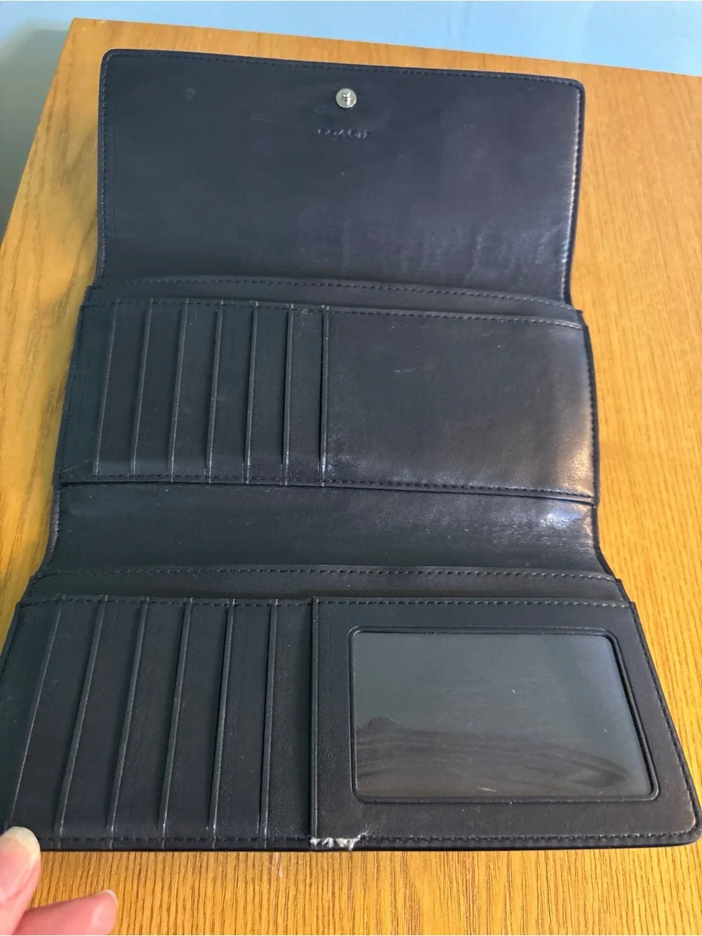 Coach Signature Canvas & Leather Slim Envelope Trifold Wallet with ID Window